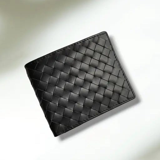 The Elite Throb Men's Woven Leather Wallet – Premium Genuine Leather, 8 Card Slots, 2 Side Pockets, 1 Cash Compartment, Stylish Handmade Design - wonecraft.com