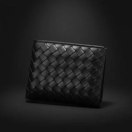 The Elite Throb Men's Woven Leather Wallet – Luxury Woven Leather Wallet for Men - Sleek Bi - Fold Design, Premium Intrecciato Weave Texture, Slim & Durable | Available in Black & Rich Brown - wonecraft.com