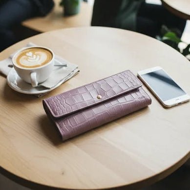 Women's Genuine Cow Leather Wallet - Magnetic Closure, 8 Card Slots, 4 Cash Pockets, Zip Coin Pouch, Elegant & Durable Long Bifold Clutch Purse (Camel, Purple, Mehroon, Red) - wonecraft.com