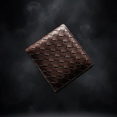 The Elite Throb Men's Woven Leather Wallet – Luxury Woven Leather Wallet for Men - Sleek Bi - Fold Design, Premium Intrecciato Weave Texture, Slim & Durable | Available in Black & Rich Brown - wonecraft.com