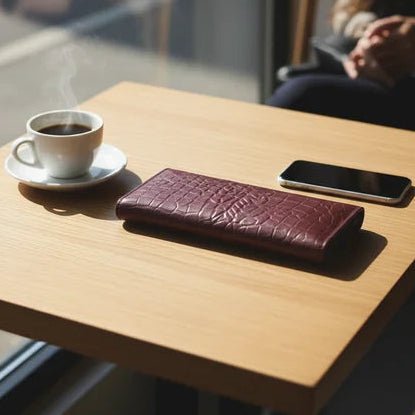 Women's Genuine Cow Leather Wallet - Magnetic Closure, 8 Card Slots, 4 Cash Pockets, Zip Coin Pouch, Elegant & Durable Long Bifold Clutch Purse (Camel, Purple, Mehroon, Red) - wonecraft.com