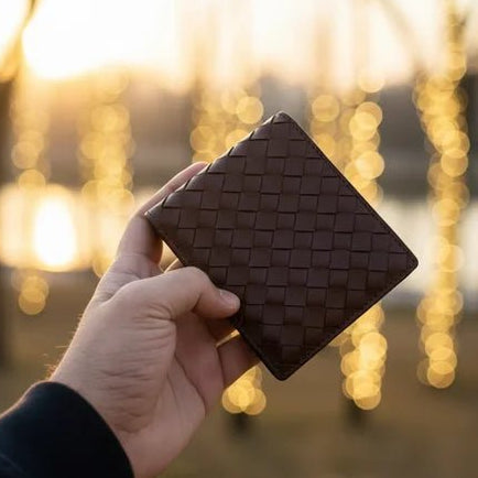 The Elite Throb Men's Woven Leather Wallet – Luxury Woven Leather Wallet for Men - Sleek Bi - Fold Design, Premium Intrecciato Weave Texture, Slim & Durable | Available in Black & Rich Brown - wonecraft.com