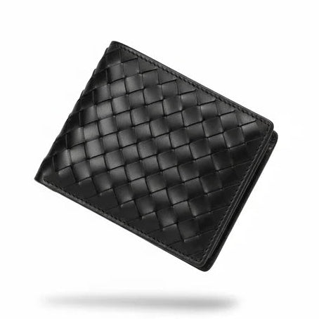 The Elite Throb Men's Woven Leather Wallet – Luxury Woven Leather Wallet for Men - Sleek Bi - Fold Design, Premium Intrecciato Weave Texture, Slim & Durable | Available in Black & Rich Brown - wonecraft.com
