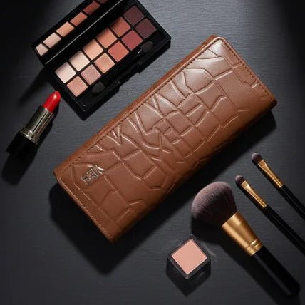 Women's Genuine Cow Leather Wallet - Magnetic Closure, 8 Card Slots, 4 Cash Pockets, Zip Coin Pouch, Elegant & Durable Long Bifold Clutch Purse (Camel, Purple, Mehroon, Red) - wonecraft.com