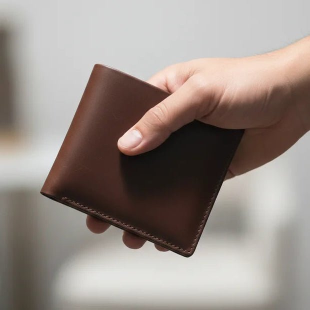 Executive Elite Genuine Leather Men's Bi - Fold Wallet with Coin Pouch - Premium Slim Bifold Design with Card Slots & ID Window | Available in Dark Brown & Tan - wonecraft.com