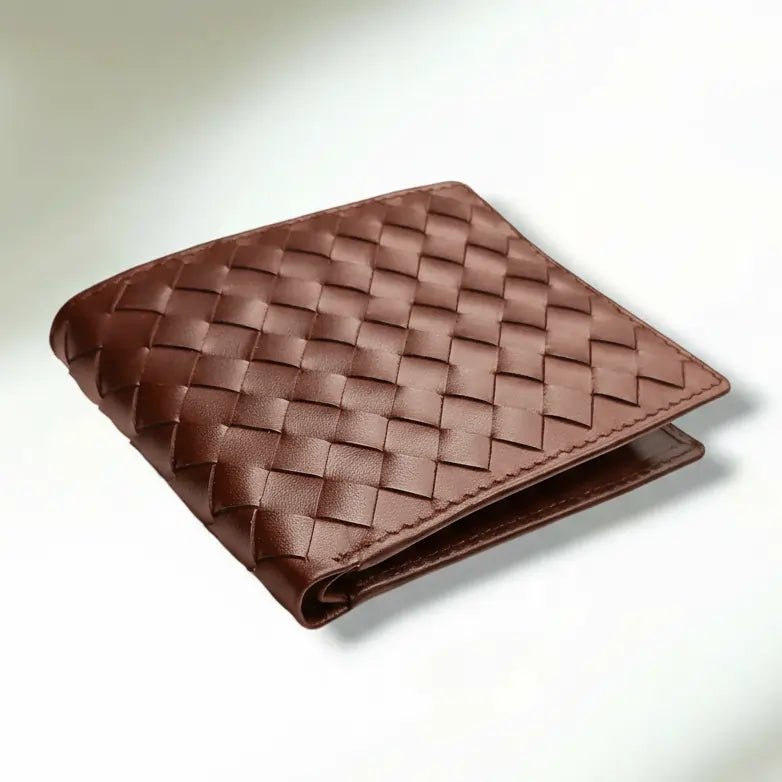 The Elite Throb Men's Woven Leather Wallet – Premium Genuine Leather, 8 Card Slots, 2 Side Pockets, 1 Cash Compartment, Stylish Handmade Design - wonecraft.com