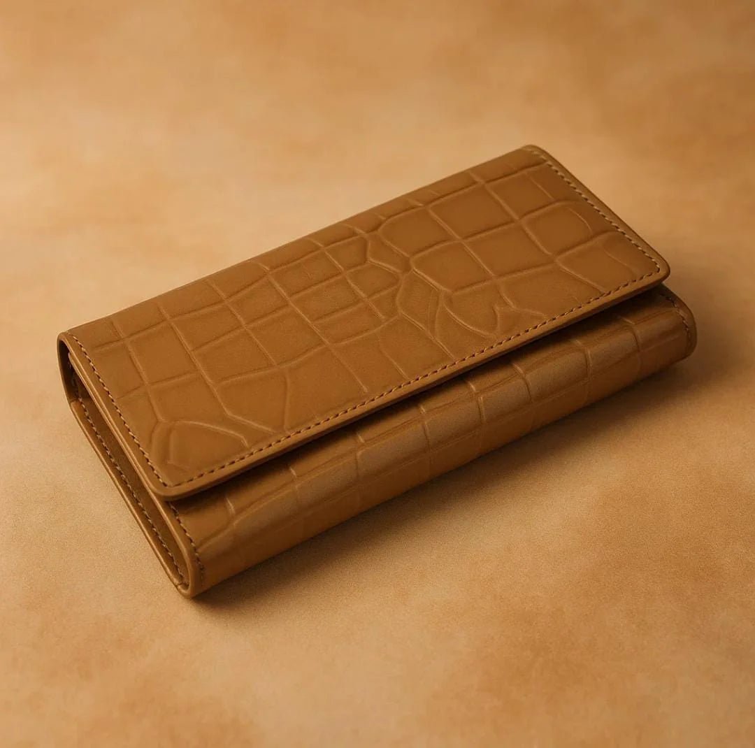 Women’s Genuine Cow Leather Wallet – Magnetic Closure, 8 Card Slots, 4 Cash Compartments, Zipper Pocket, Button Pocket, Elegant & Durable Design (Available in Camel, Purple, Mehroon, Red) - wonecraft.com