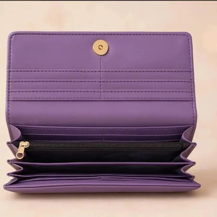 Women’s Genuine Cow Leather Wallet – Magnetic Closure, 8 Card Slots, 4 Cash Compartments, Zipper Pocket, Button Pocket, Elegant & Durable Design (Available in Camel, Purple, Mehroon, Red) - wonecraft.com