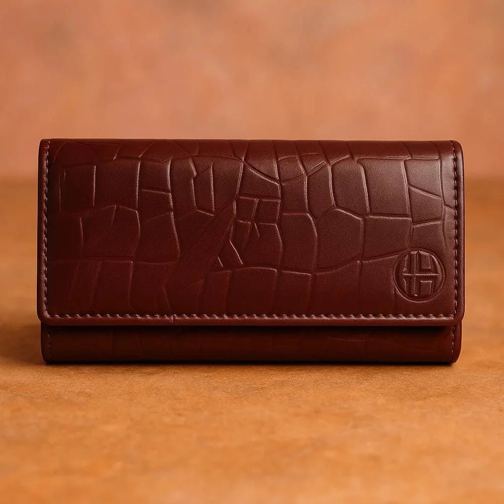 Women’s Genuine Cow Leather Wallet – Magnetic Closure, 8 Card Slots, 4 Cash Compartments, Zipper Pocket, Button Pocket, Elegant & Durable Design (Available in Camel, Purple, Mehroon, Red) - wonecraft.com