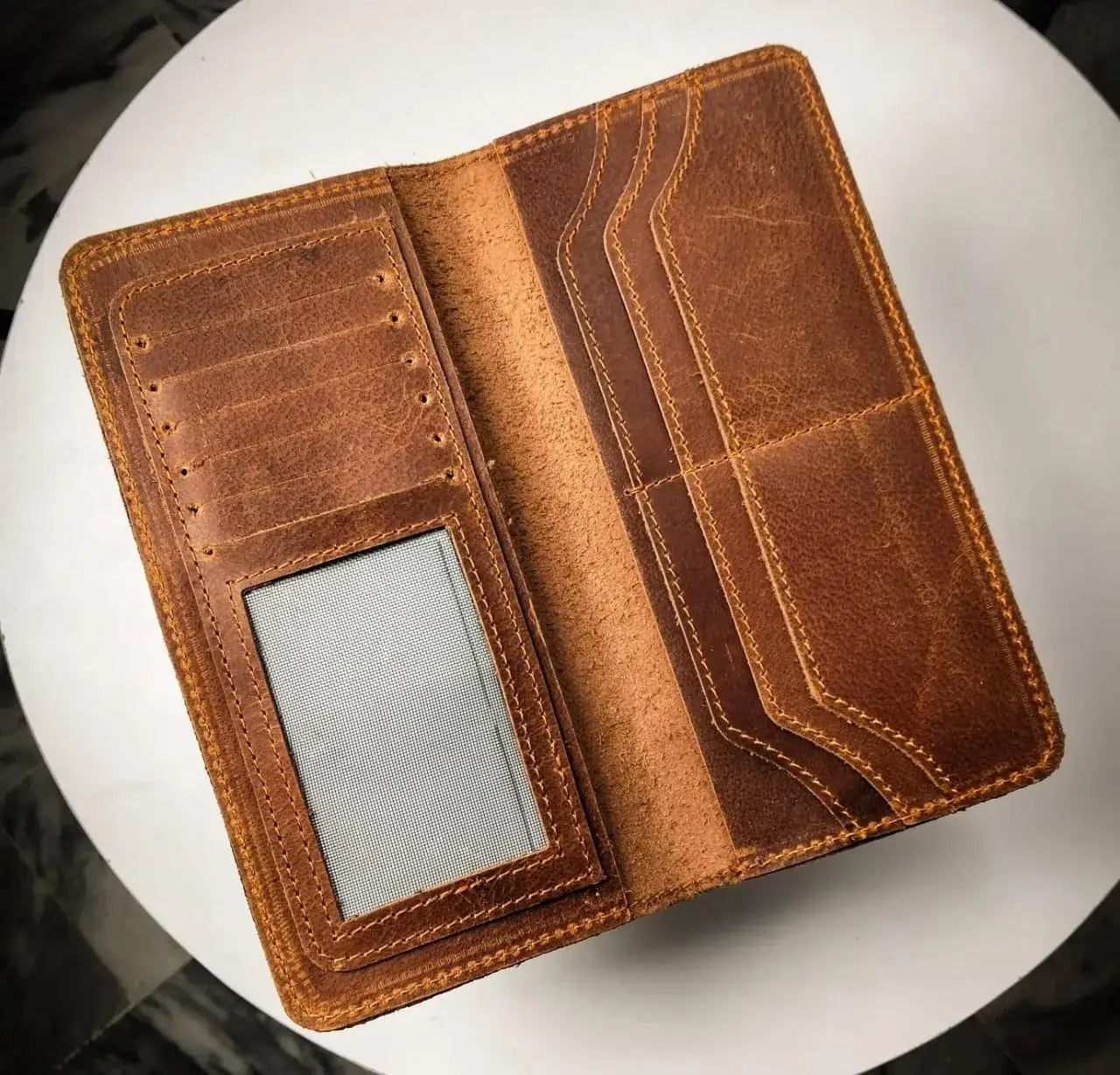 Genuine Full-Grain Leather Long Wallet for Men (Not PU) – Vintage Brown Trifold Organizer with Coin, Phone & Multi-Card Storage